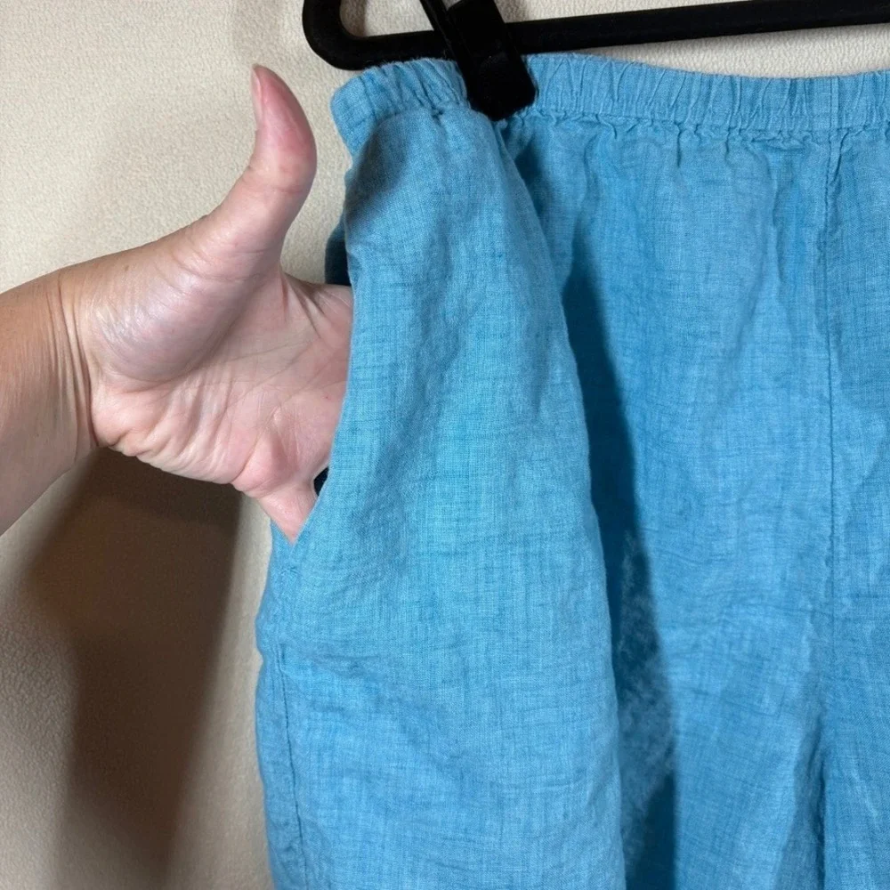 J. Jill Womens XL Teal Blue 100% Linen Elastic Waist Pocket Short Casual Classic